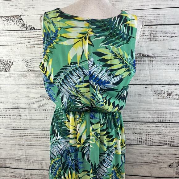 Nine West Dress size 8 Long Maxi Green Yellow Floral Tropical Wedding Hawaiian - Picture 16 of 16
